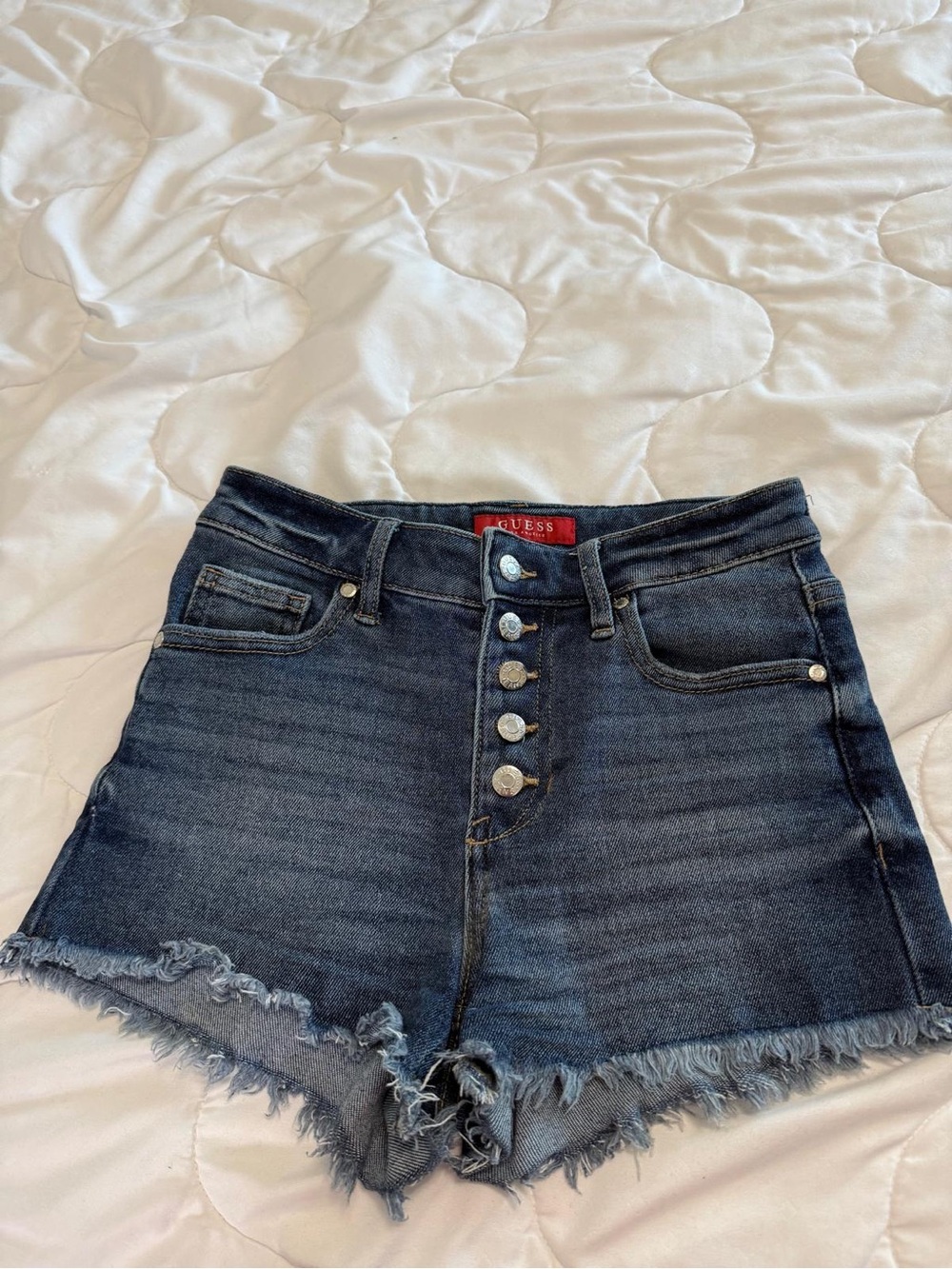 GUESS Dark Blue High-Rise Button-Fly Denim Shorts